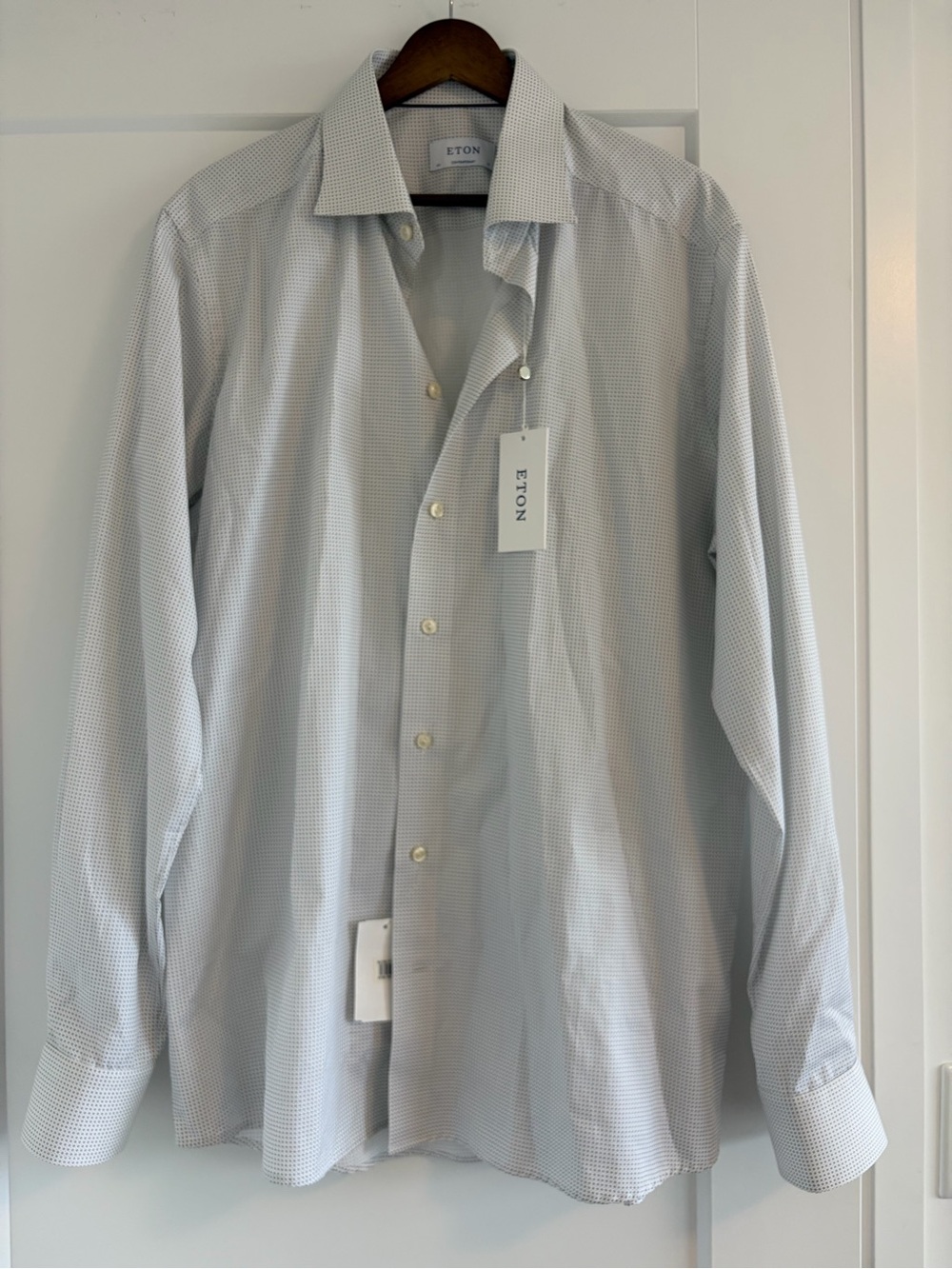 NWT Eton Dress Shirt Size 43/17 White With Grey Micro Print